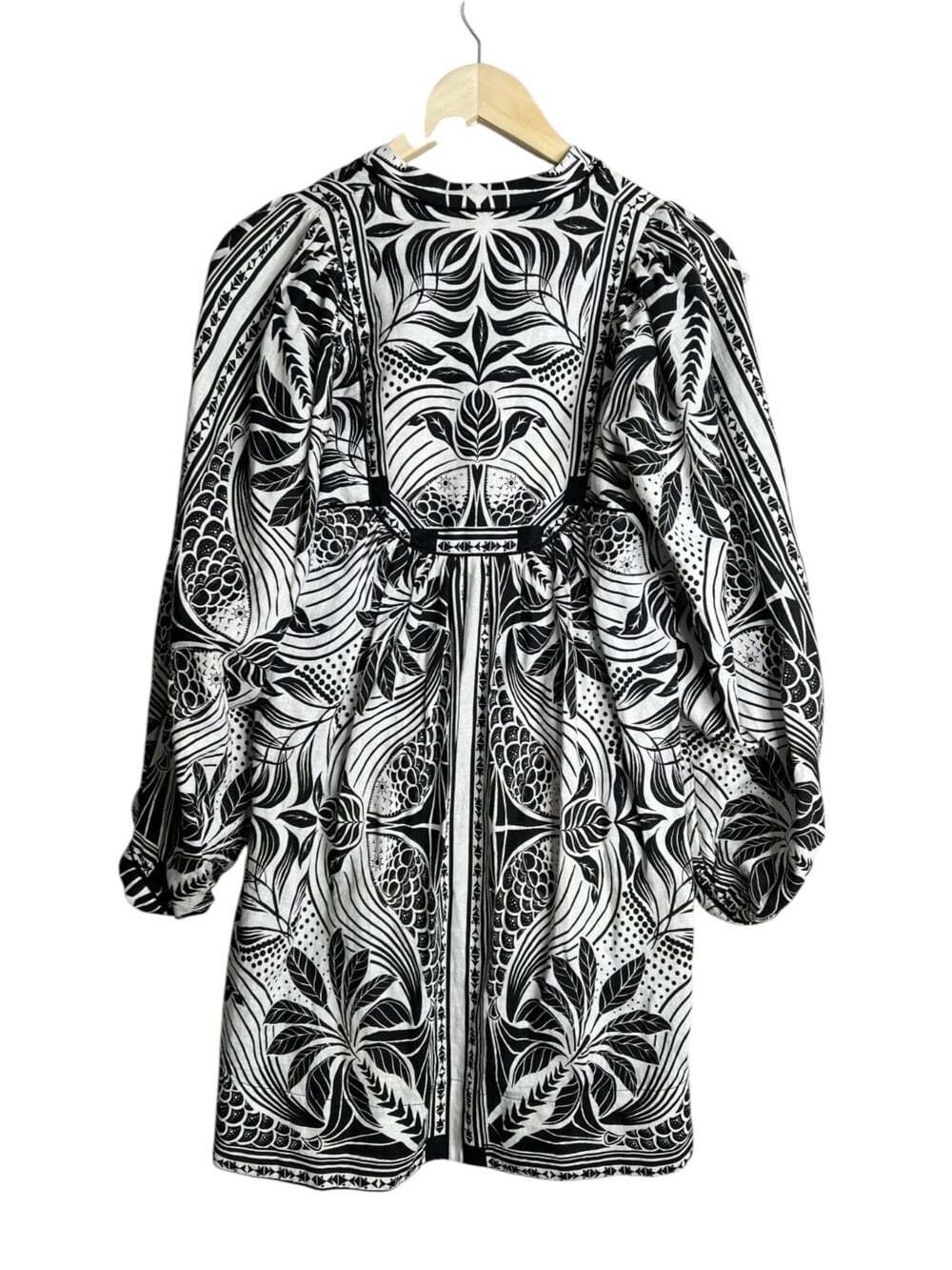 Farm Rio Monochrome Elegance Scarf Print Long Sleeve Linen Blend Dress Sz S NEW - Picture 5 of 11